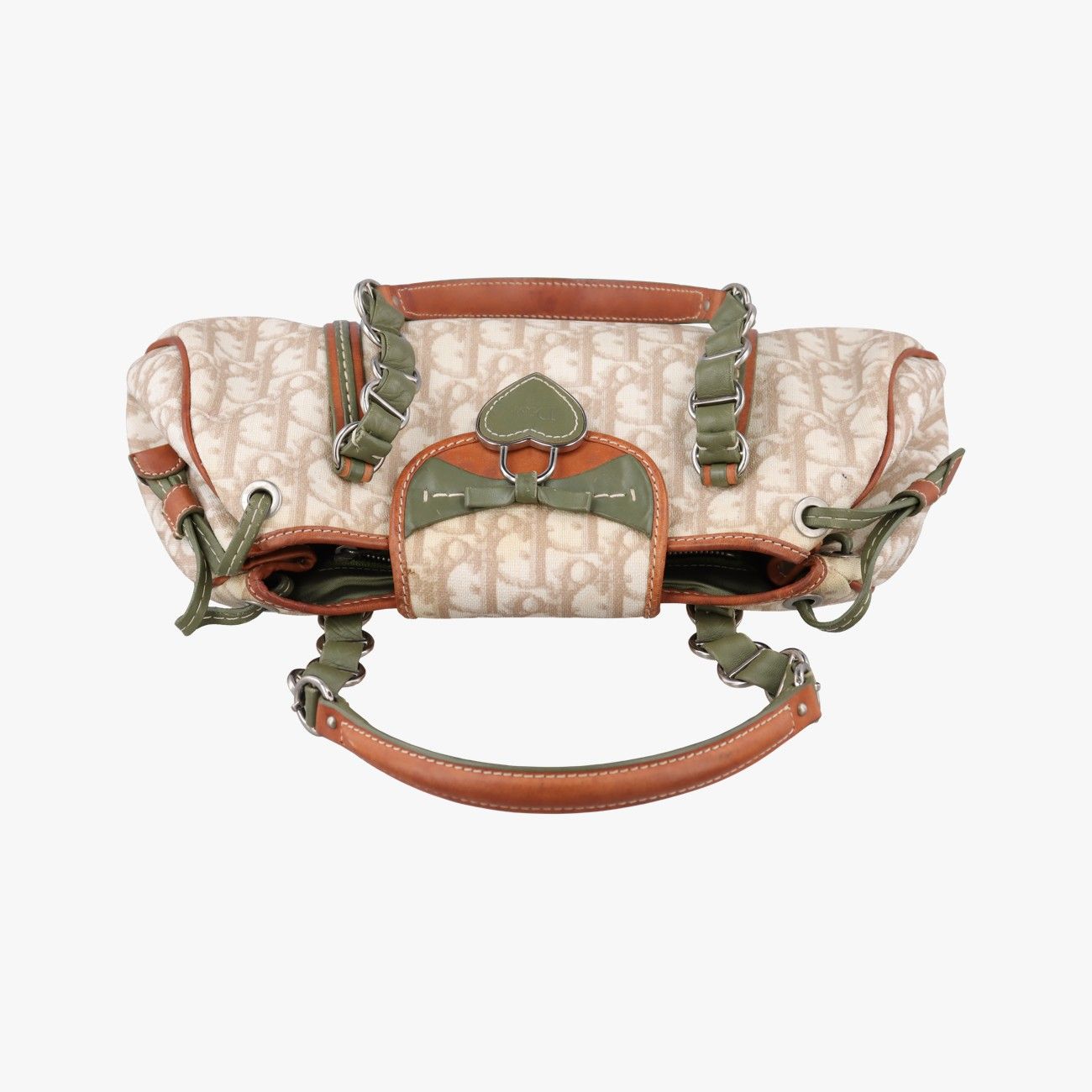 Dior Romantic Trotter Beige White Green Brown Canvas Leather Messenger Bag — view 8
