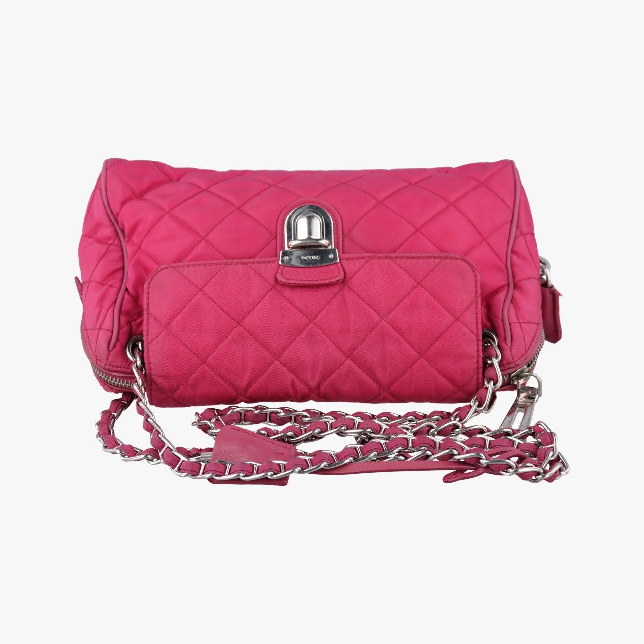 Prada Stitch Quilted Rose Red Nylon 7 Messenger Bag — view 8