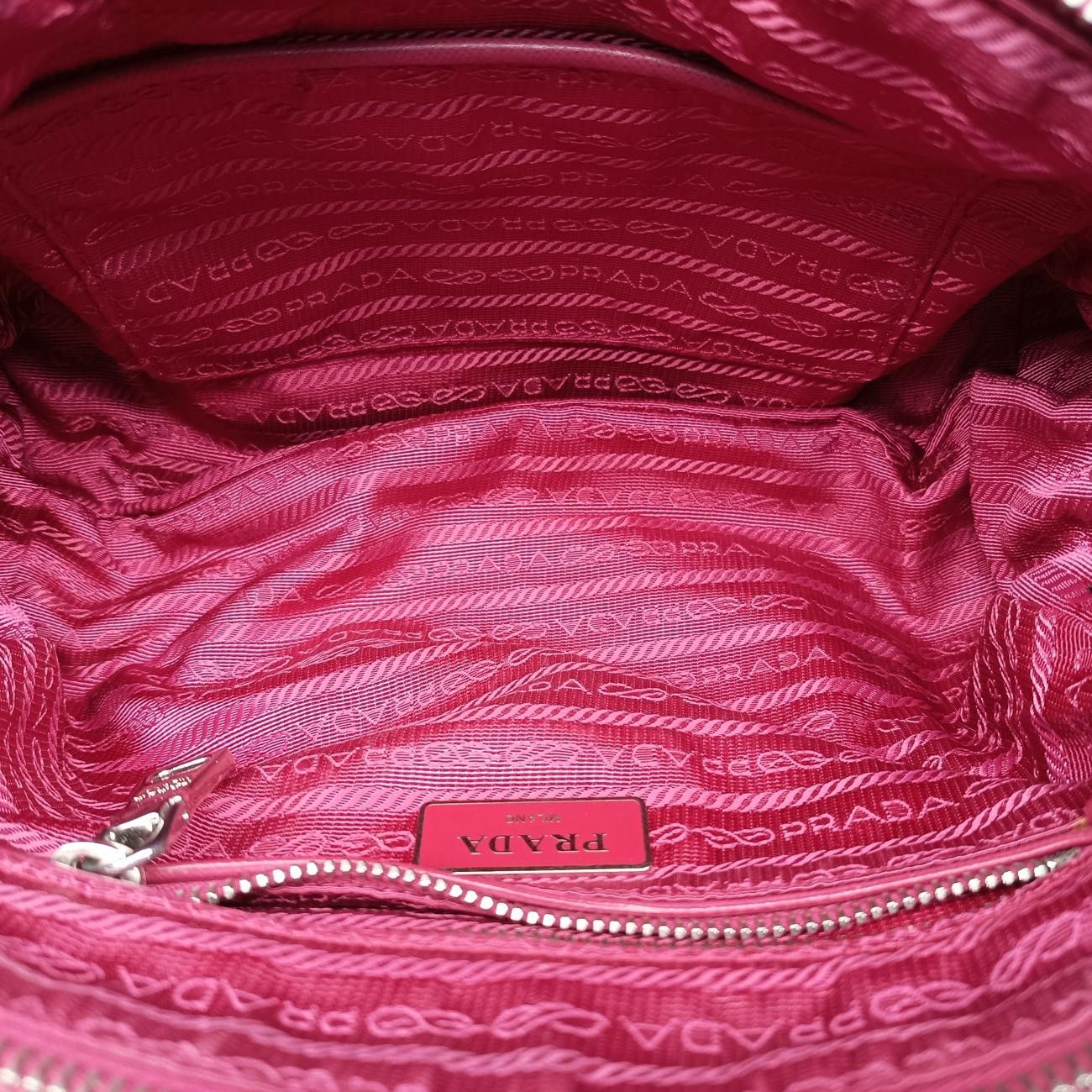Prada Stitch Quilted Rose Red Nylon 7 Messenger Bag — view 9
