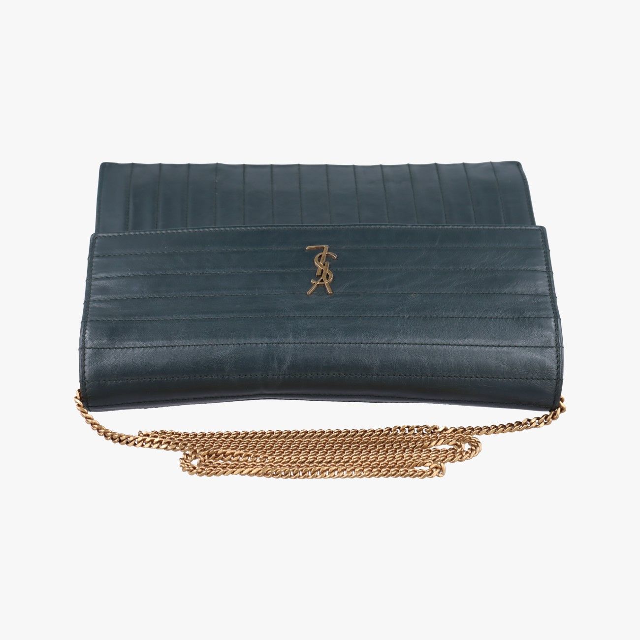 Saint Laurent Yves Victoire Green Leather Messenger Bag — view 8