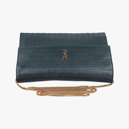 Saint Laurent Yves Victoire Green Leather Messenger Bag — view 8