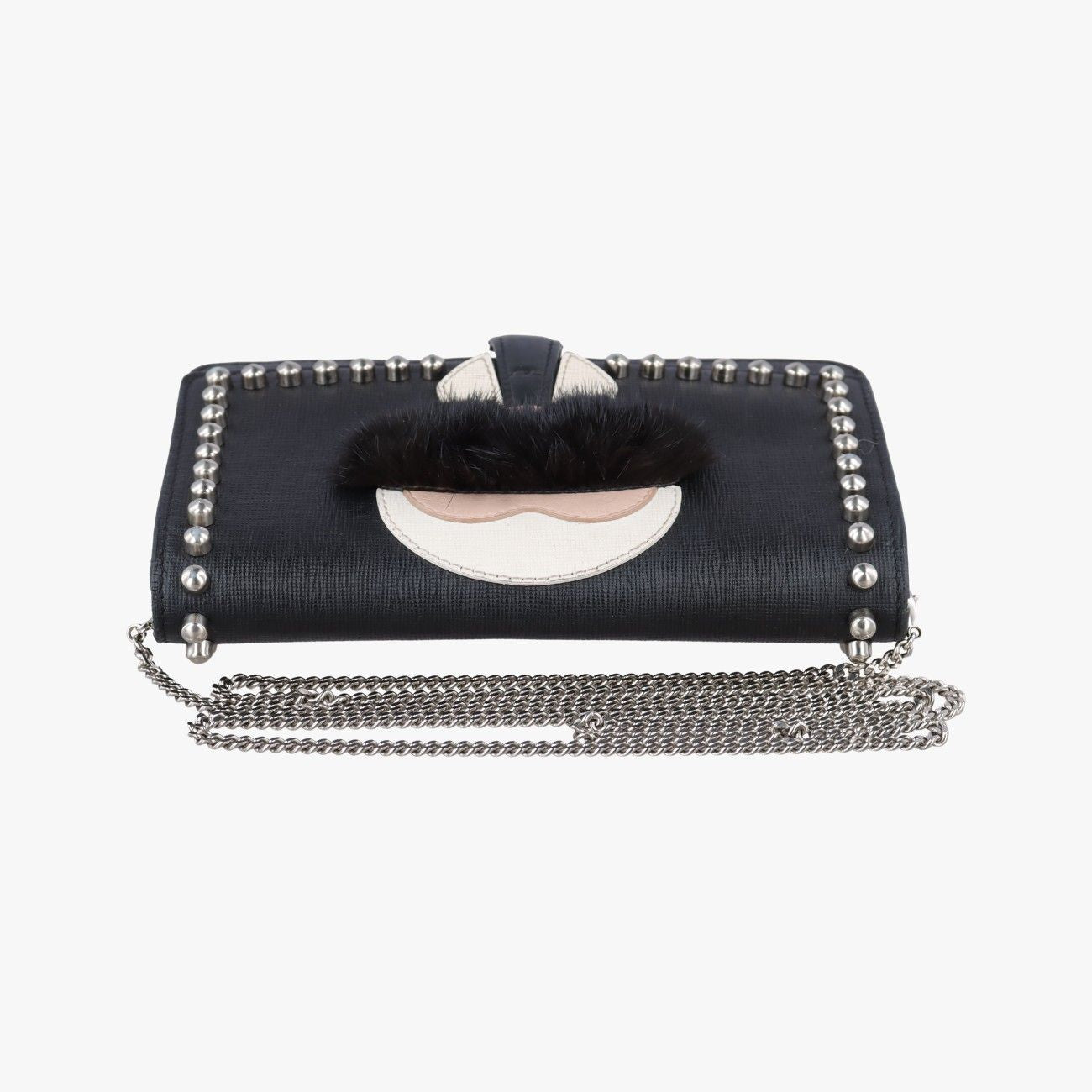 Fendi Carlito Lagerfeld Studs Black Leather Messenger Bag — view 8