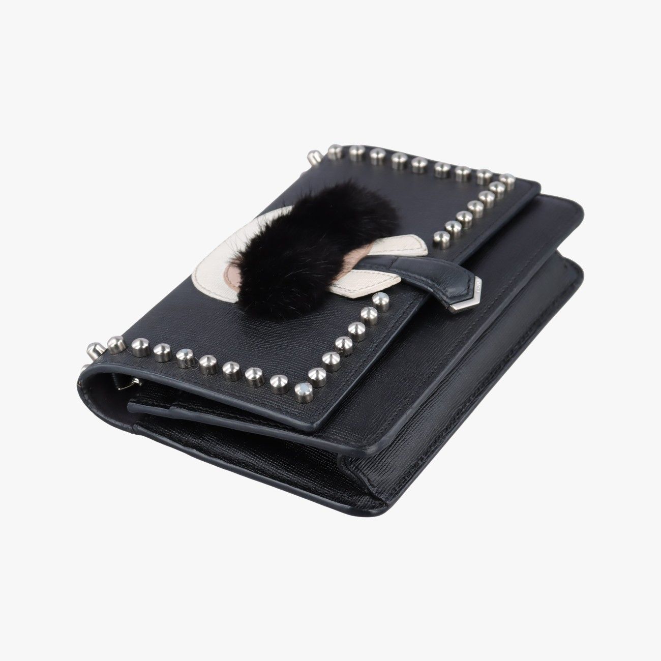 Fendi Carlito Lagerfeld Studs Black Leather Messenger Bag — view 5