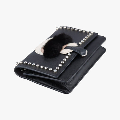 Fendi Carlito Lagerfeld Studs Black Leather Messenger Bag — view 5