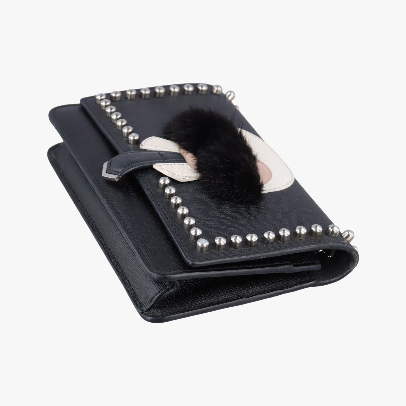 Fendi Carlito Lagerfeld Studs Black Leather Messenger Bag — view 4