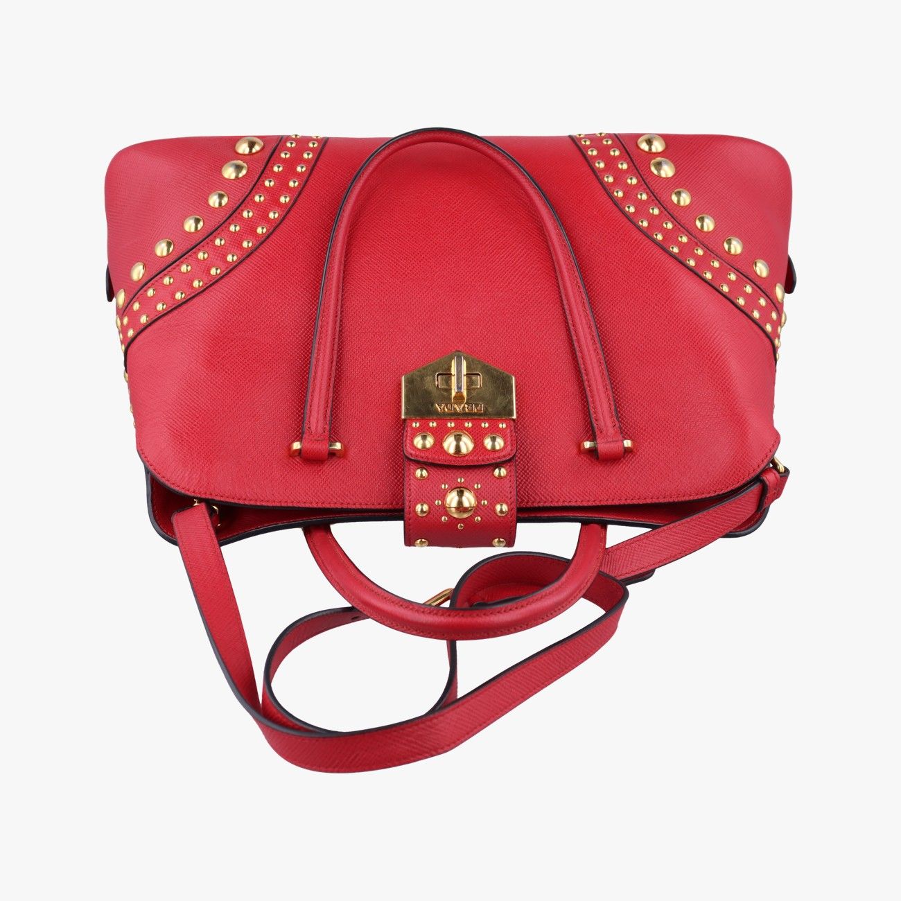 Prada Promenade Studs Red Saffiano Leather 113 10 Messenger Bag — view 8