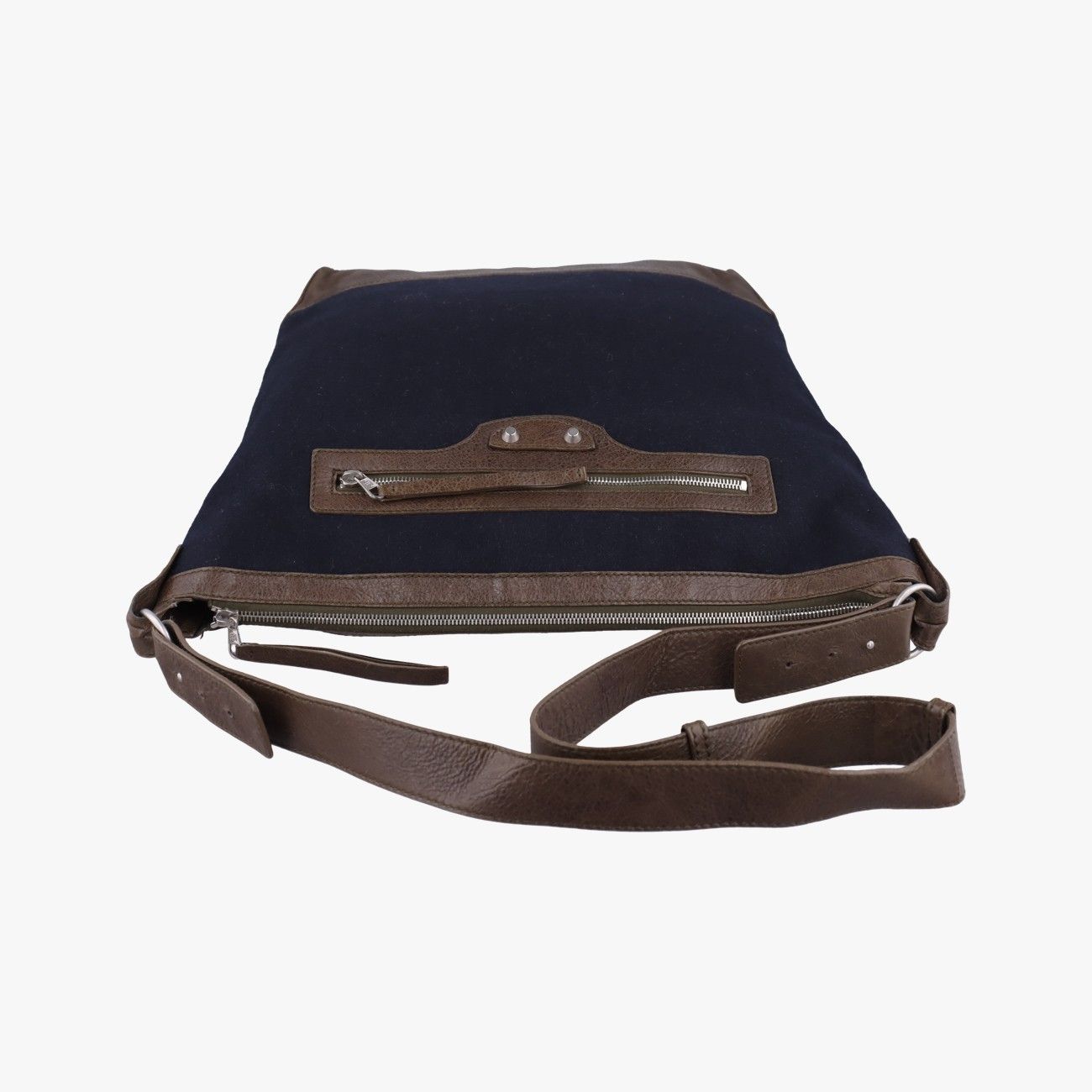 Balenciaga Day Line Navy Brown Canvas Leather .3082 Tote — view 8