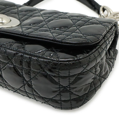 Dior Cannage Chain Shoulder Bag Patent Leather Black Silver — view 3