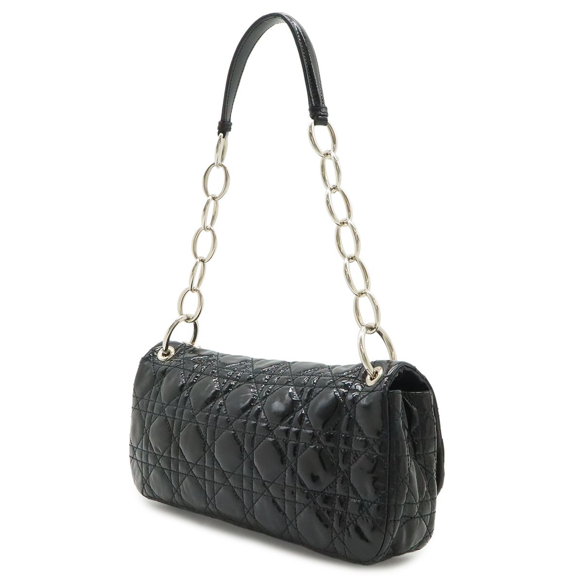 Dior Cannage Chain Shoulder Bag Patent Leather Black Silver — view 2