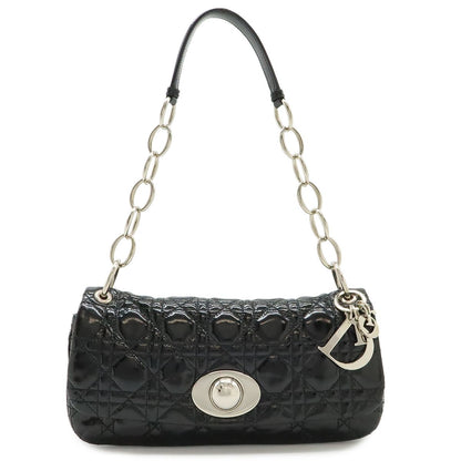 Dior Cannage Chain Shoulder Bag Patent Leather Black Silver