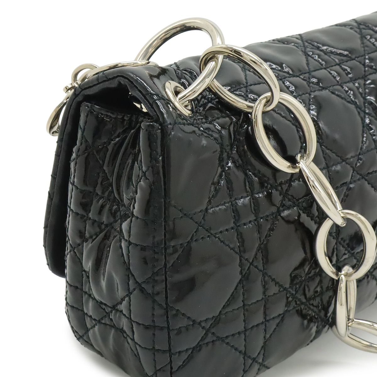 Dior Cannage Chain Shoulder Bag Patent Leather Black Silver — view 4