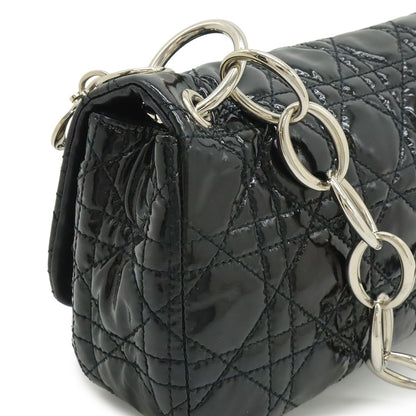Dior Cannage Chain Shoulder Bag Patent Leather Black Silver — view 4