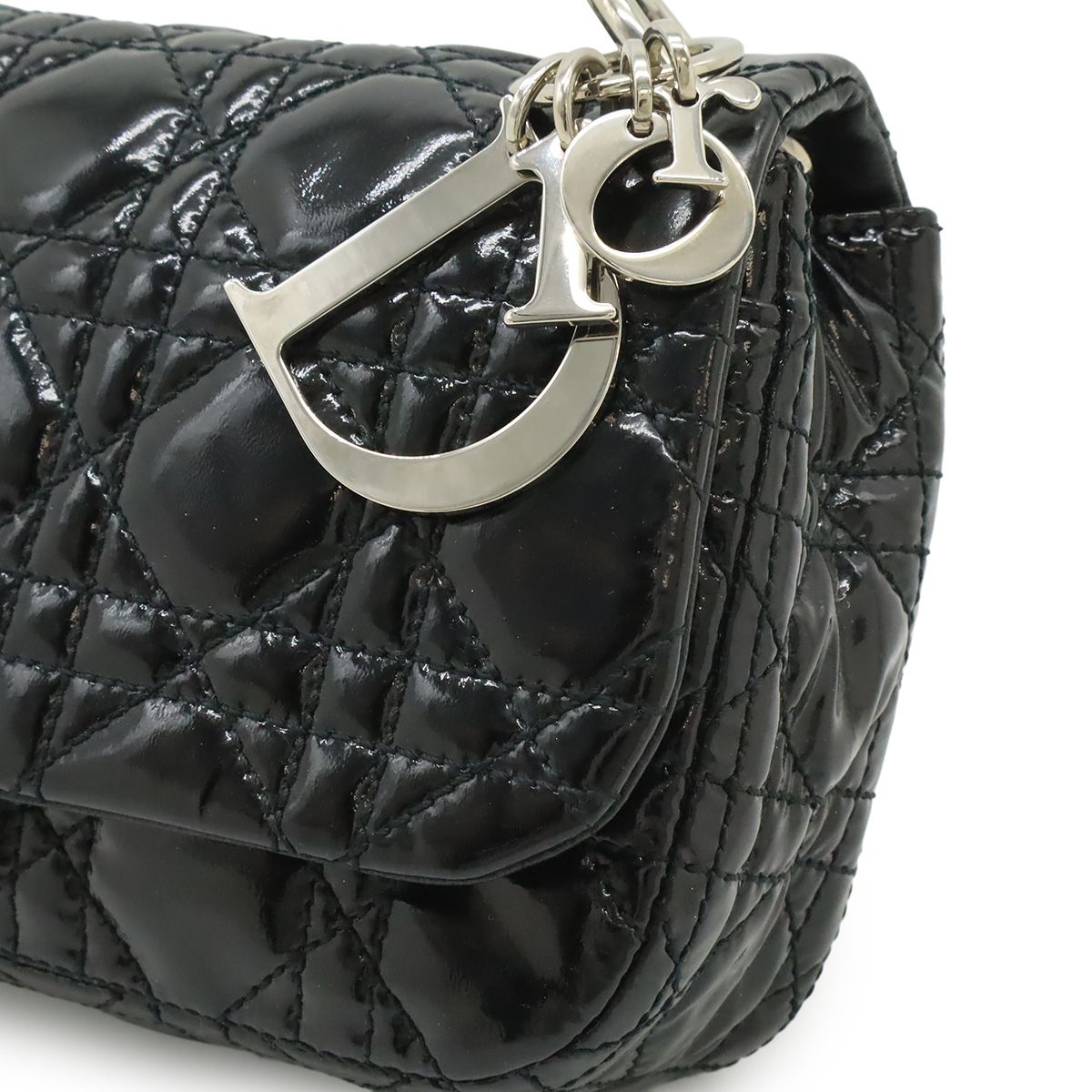 Dior Cannage Chain Shoulder Bag Patent Leather Black Silver — view 8