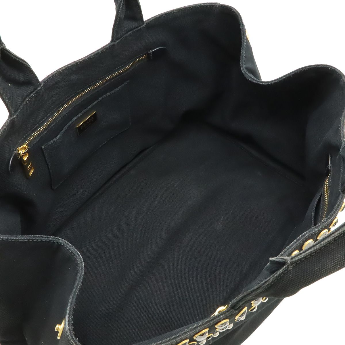 Prada Canapa Tote Large Bijou Studs Canvas Nero Black Gold Domestic Boutique — view 6