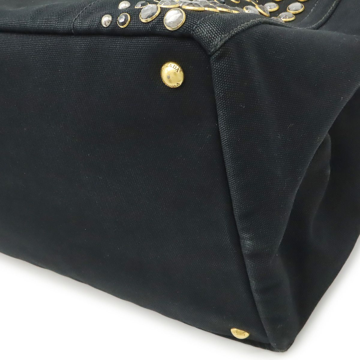 Prada Canapa Tote Large Bijou Studs Canvas Nero Black Gold Domestic Boutique — view 3