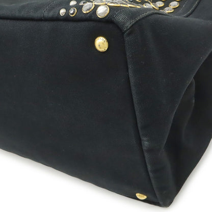 Prada Canapa Tote Large Bijou Studs Canvas Nero Black Gold Domestic Boutique — view 3