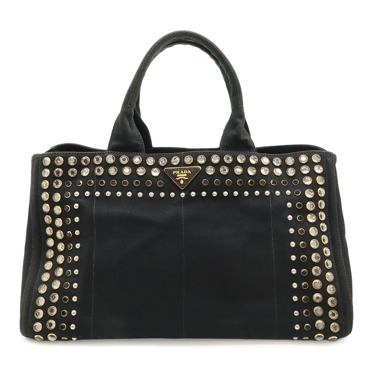 Prada Canapa Tote Large Bijou Studs Canvas Nero Black Gold Domestic Boutique
