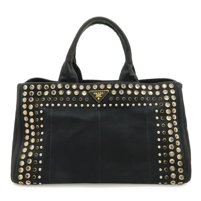 Prada Canapa Tote Large Bijou Studs Canvas Nero Black Gold Domestic Boutique