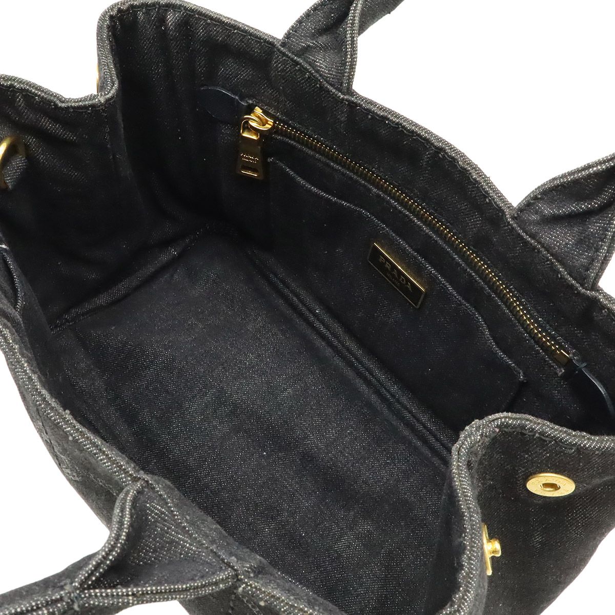 Prada Canapa Tote Denim Nero Black Gold Domestic Boutique Purchased — view 5