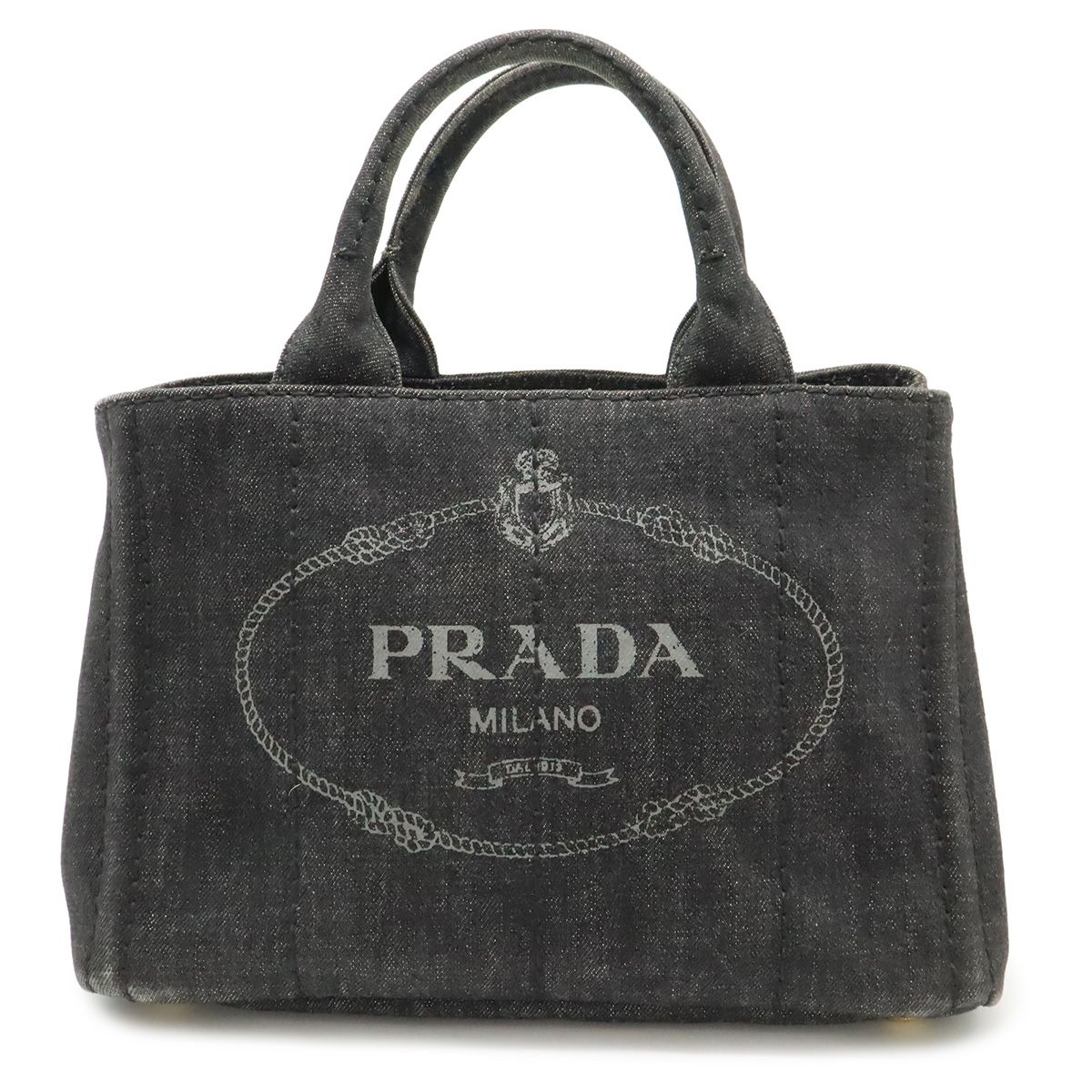 Prada Canapa Tote Denim Nero Black Gold Domestic Boutique Purchased