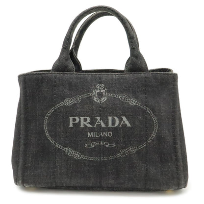 Prada Canapa Tote Denim Nero Black Gold Domestic Boutique Purchased