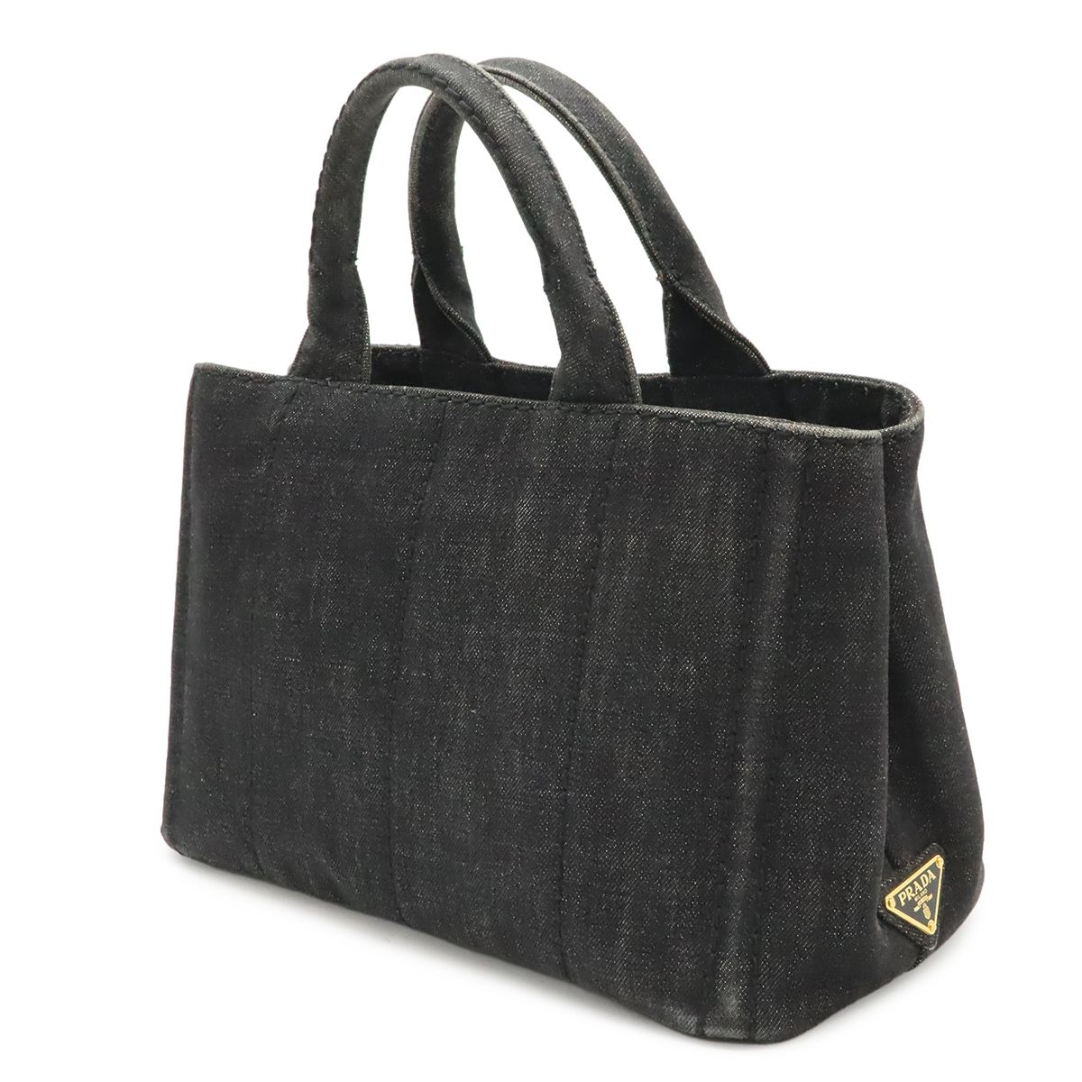 Prada Canapa Tote Denim Nero Black Gold Domestic Boutique Purchased — view 2