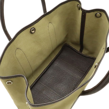 Hermes Garden Party PM Tote Canvas Leather Khaki Dark Brown Silver — view 7