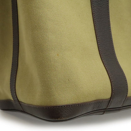 Hermes Garden Party PM Tote Canvas Leather Khaki Dark Brown Silver — view 5