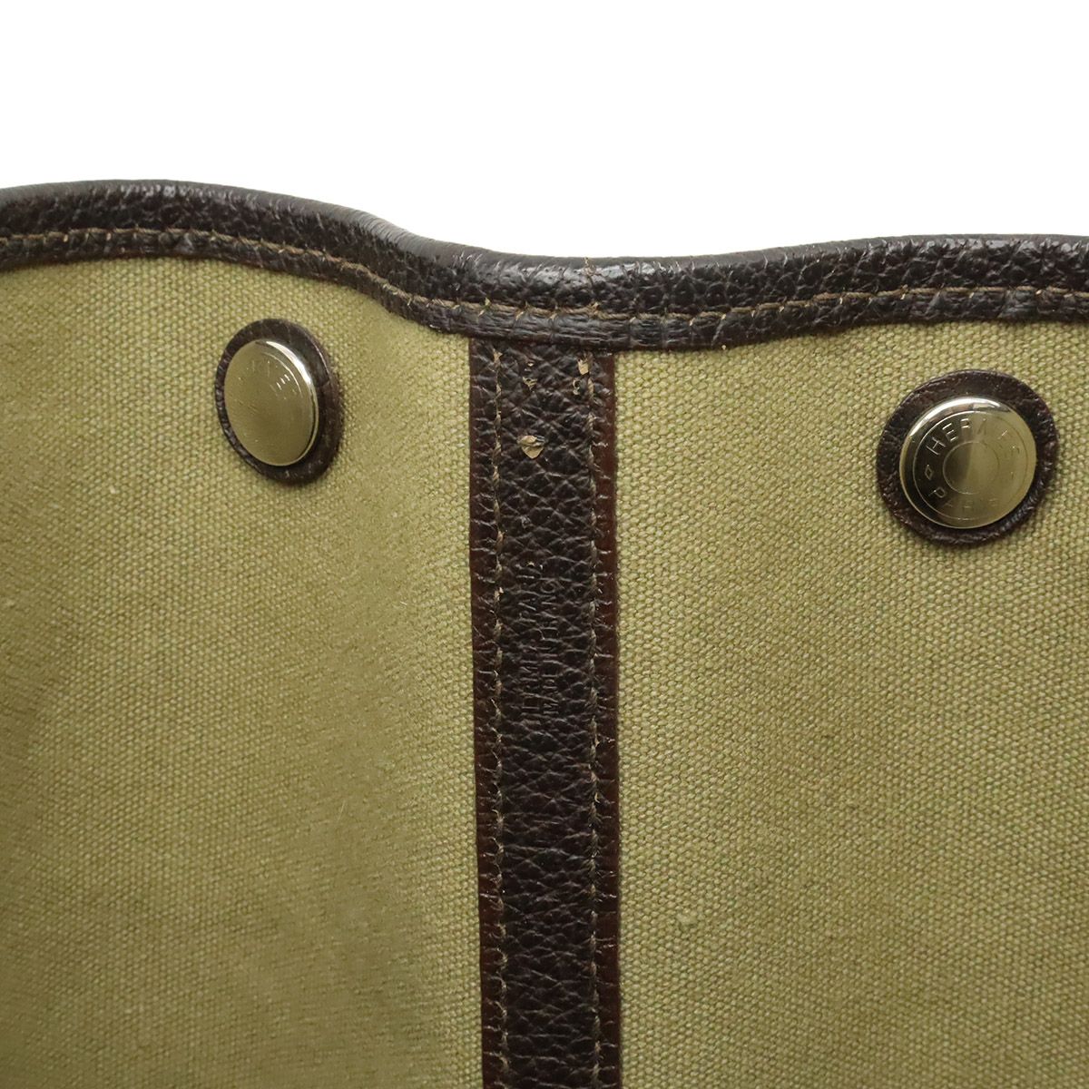 Hermes Garden Party PM Tote Canvas Leather Khaki Dark Brown Silver — view 8