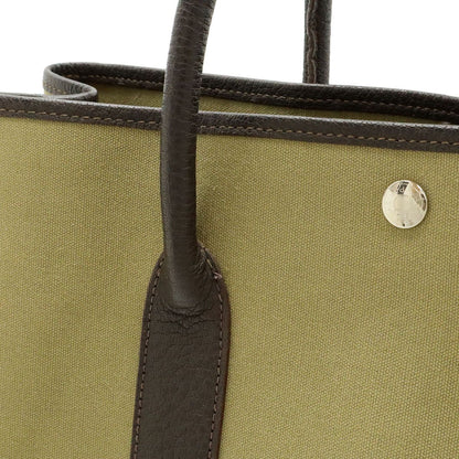 Hermes Garden Party PM Tote Canvas Leather Khaki Dark Brown Silver — view 9