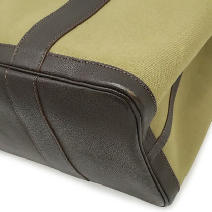 Hermes Garden Party PM Tote Canvas Leather Khaki Dark Brown Silver — view 3