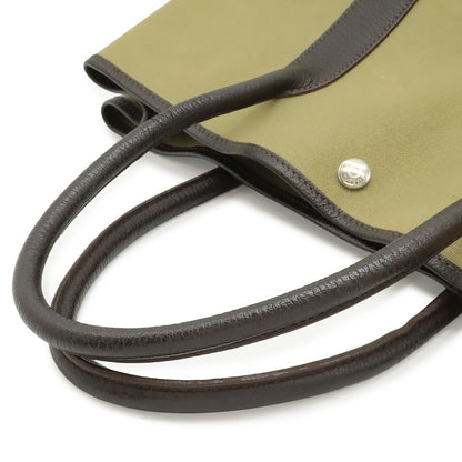 Hermes Garden Party PM Tote Canvas Leather Khaki Dark Brown Silver — view 6