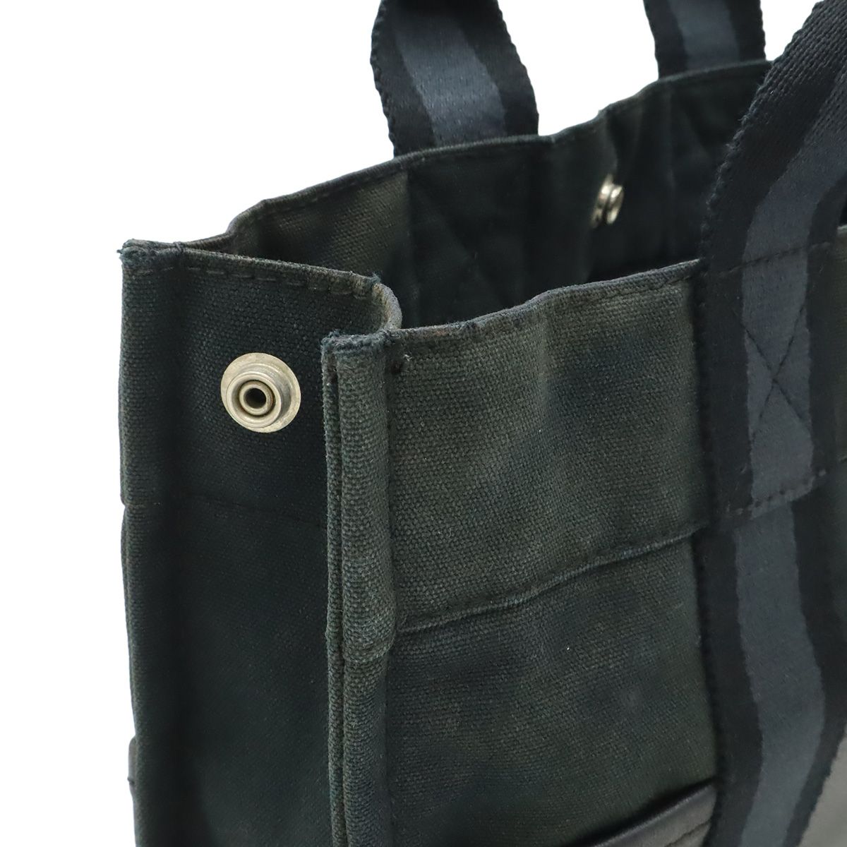 Hermes Fourre Tout PM Tote Half Leather Canvas Navy Black Silver — view 5