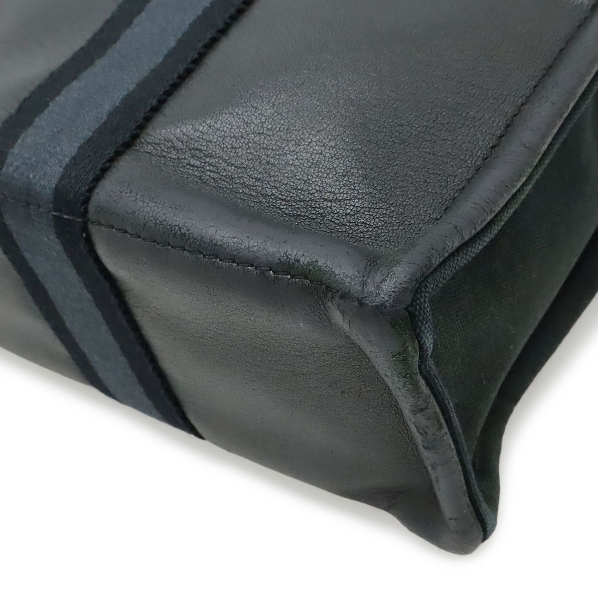 Hermes Fourre Tout PM Tote Half Leather Canvas Navy Black Silver — view 3