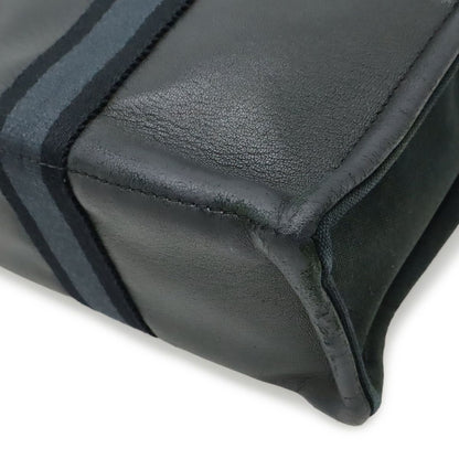 Hermes Fourre Tout PM Tote Half Leather Canvas Navy Black Silver — view 3