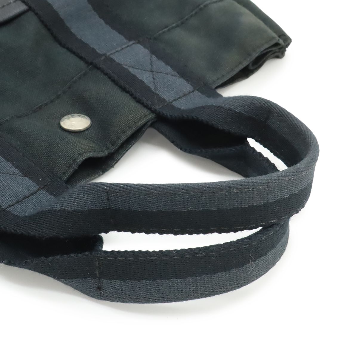 Hermes Fourre Tout PM Tote Half Leather Canvas Navy Black Silver — view 4