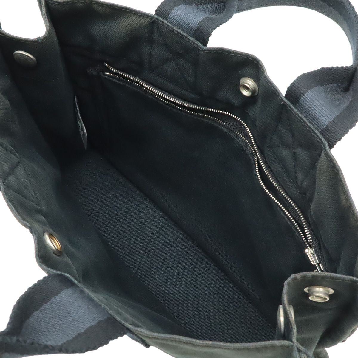 Hermes Fourre Tout PM Tote Half Leather Canvas Navy Black Silver — view 6