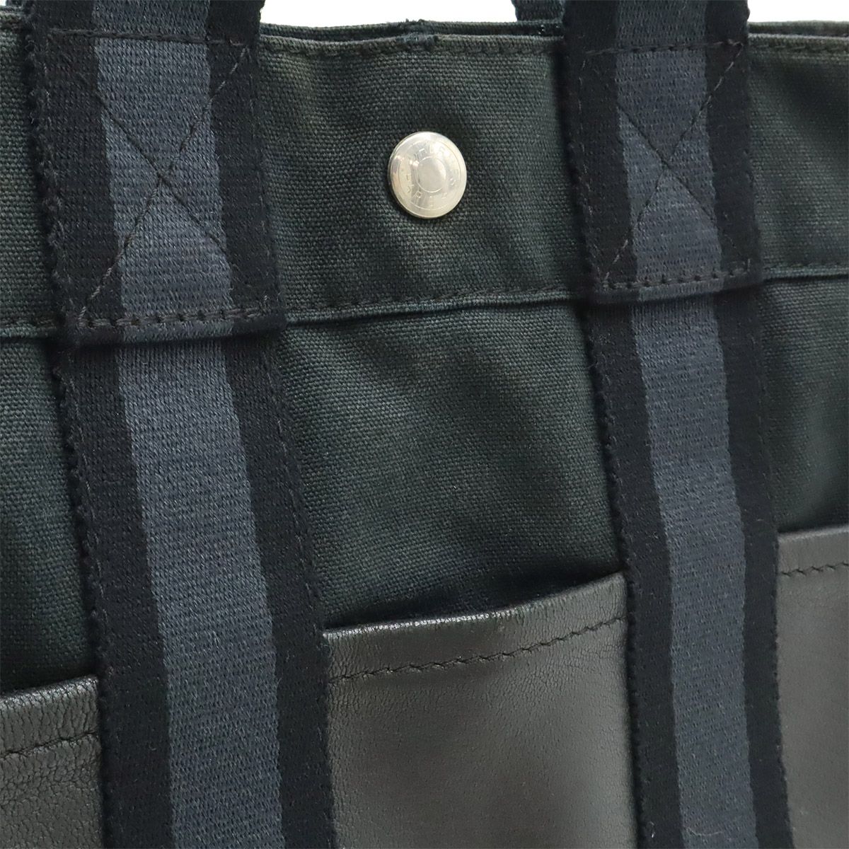 Hermes Fourre Tout PM Tote Half Leather Canvas Navy Black Silver — view 7