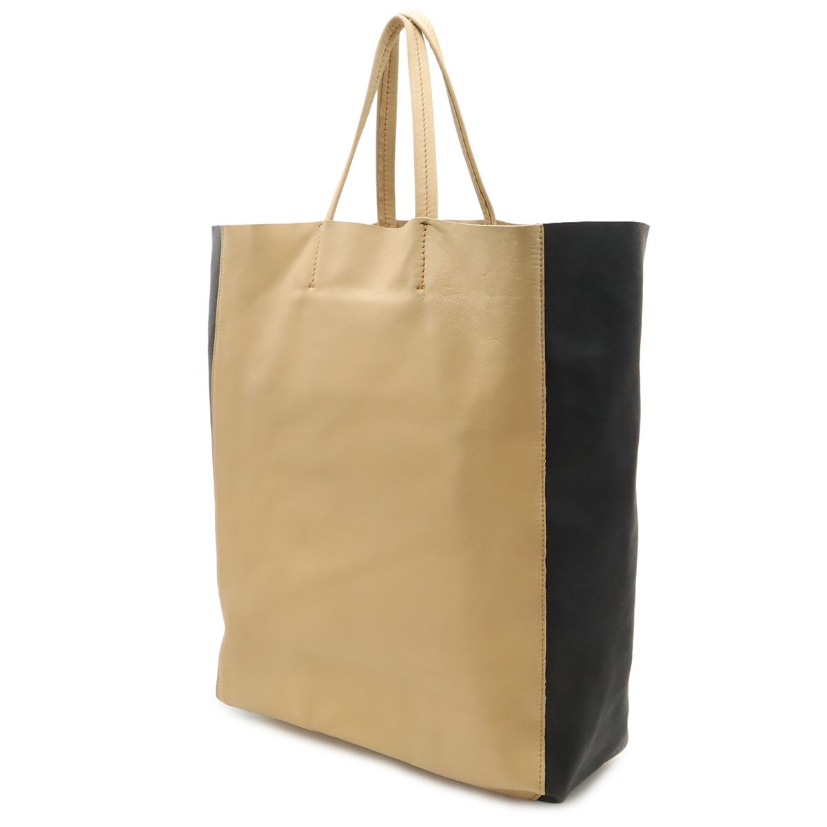 Celine Horizontal Cabas Bicolor Tote Large Shoulder Bag Vertical Leather Beige — view 2