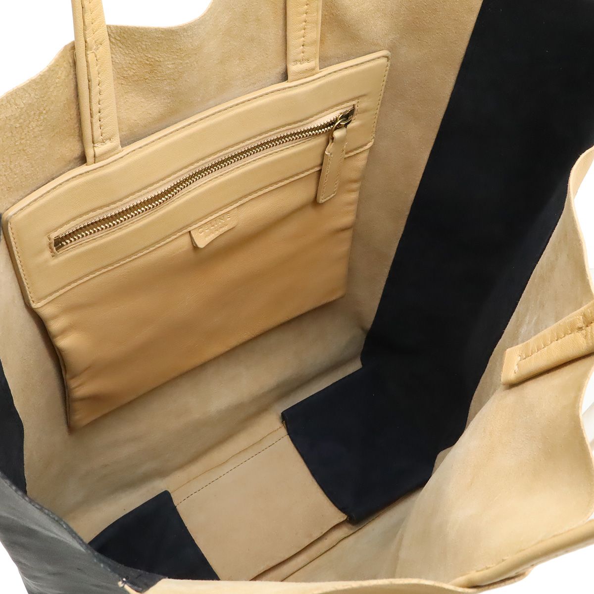 Celine Horizontal Cabas Bicolor Tote Large Shoulder Bag Vertical Leather Beige — view 5