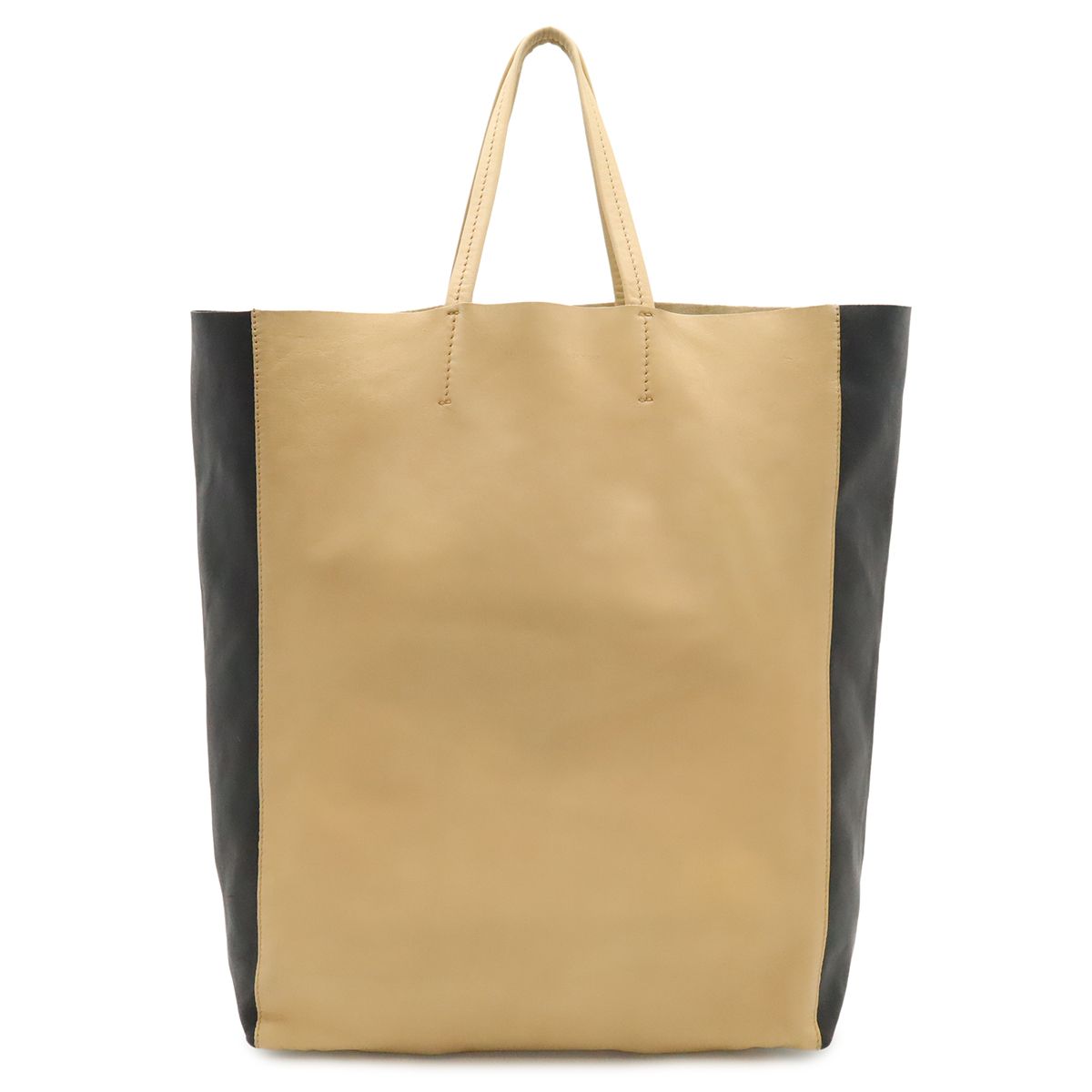 Celine Horizontal Cabas Bicolor Tote Large Shoulder Bag Vertical Leather Beige