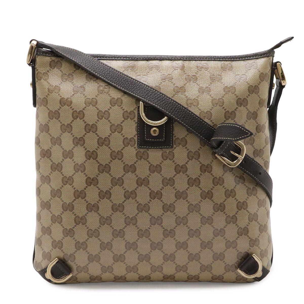 Gucci GG Crystal Abbey Shoulder Bag Crossbody Leather Beige Dark Brown