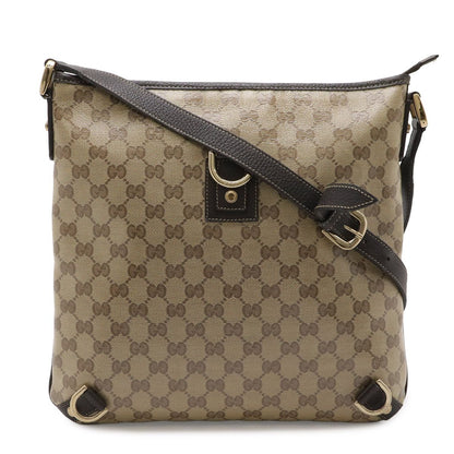 Gucci GG Crystal Abbey Shoulder Bag Crossbody Leather Beige Dark Brown