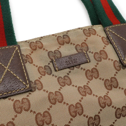 Gucci GG Nylon Sherry Line Tote Mini Shoulder Bag Beige Dark Brown — view 4