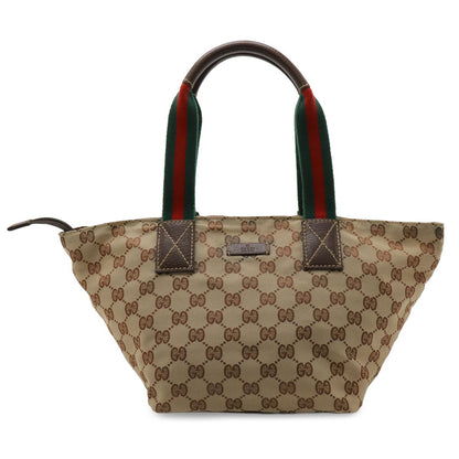 Gucci GG Nylon Sherry Line Tote Mini Shoulder Bag Beige Dark Brown