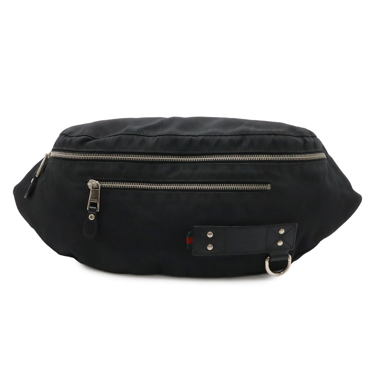 Gucci Belt Bag Waist Pouch Hip Nylon Canvas Black Silver