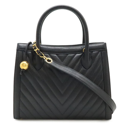 Chanel Blanc Stitch 2-Way Shoulder Bag Chain Leather Black Gold