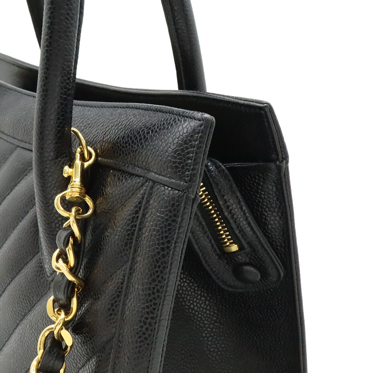 Chanel Blanc Stitch 2-Way Shoulder Bag Chain Leather Black Gold — view 8