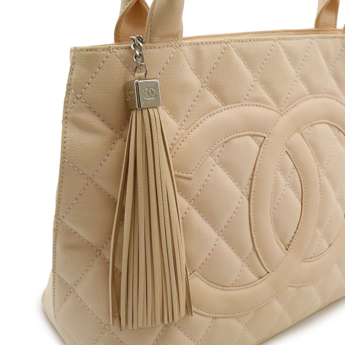 Chanel Quilted CC Logo Medallion Tote Shoulder Bag Canvas Leather Pink Gold — view 5