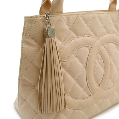 Chanel Quilted CC Logo Medallion Tote Shoulder Bag Canvas Leather Pink Gold — view 5